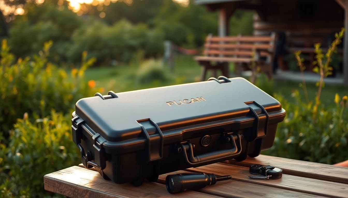 Secure and stylish pelican rifle case showcased in a natural outdoor environment, perfect for hunting enthusiasts.