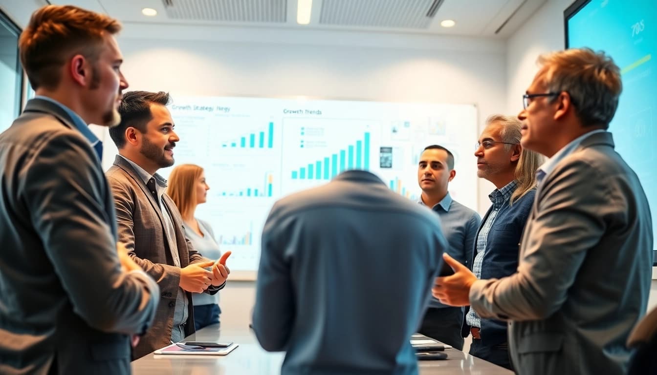 Analyzing growth strategy trends in an engaging business meeting setting.