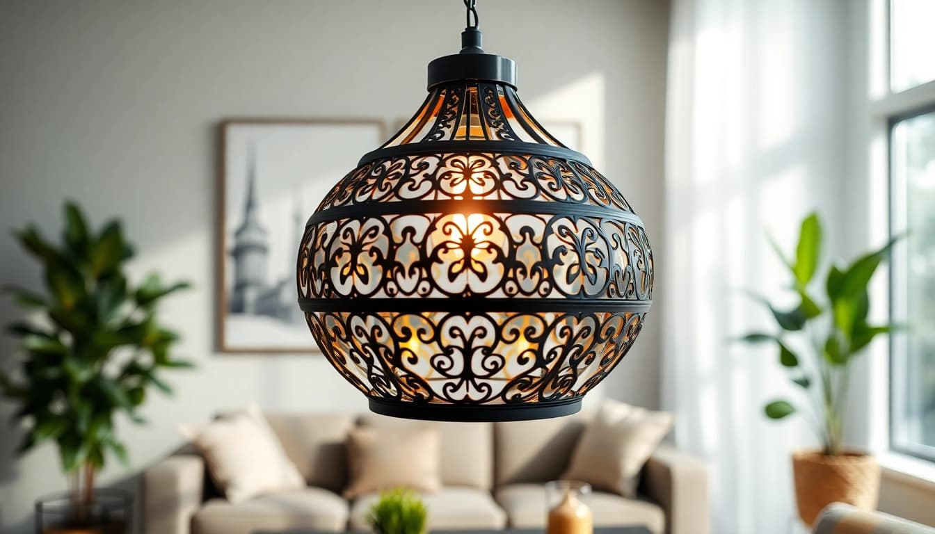 Brighten your space with a stunning black and gold light fixture that adds elegance.