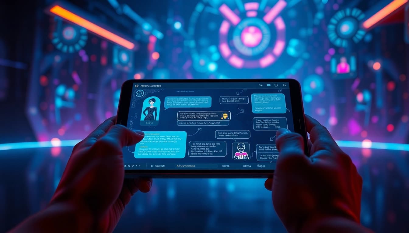 Engaging NSFW AI chatbot interface in a futuristic setting, highlighting interactivity.