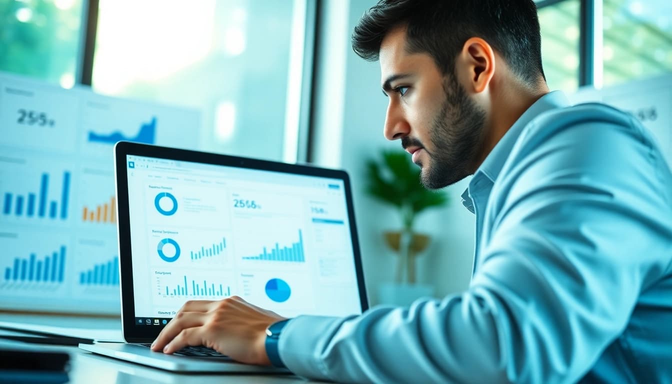 Data analyst leveraging linkedin sales navigator data extraction tools with dynamic charts.