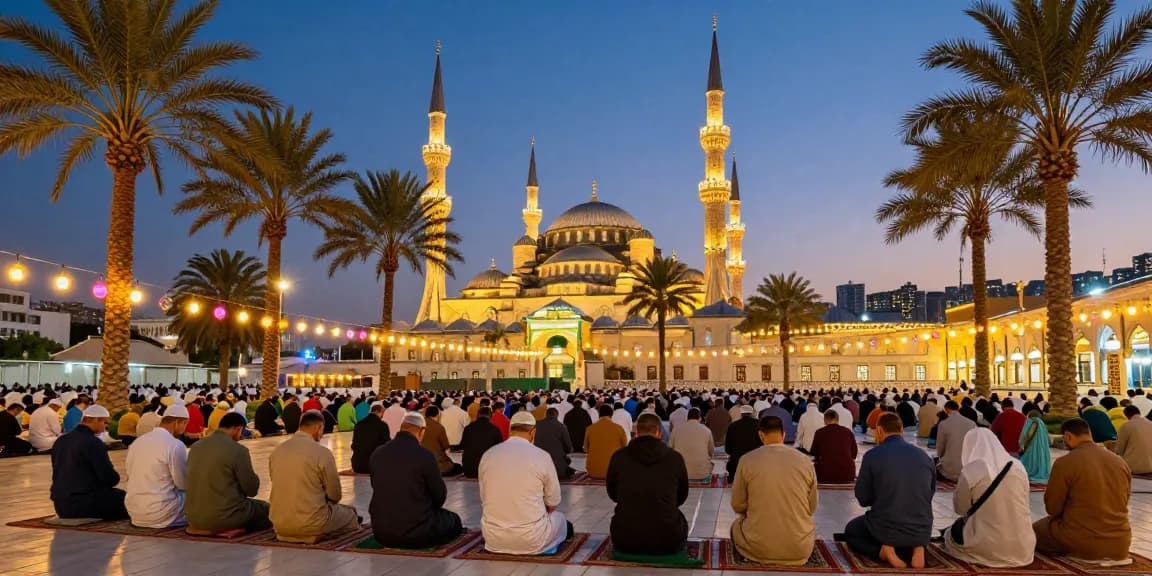 Umroh Ramadhan experience at the Grand Mosque, vibrant atmosphere, travelers in prayer, spiritual journey, cultural discovery, vacation.