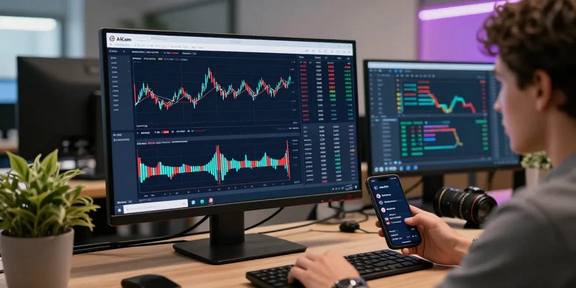 AICoin 提供实时K线数据和全面市场分析的专业交易平台界面。