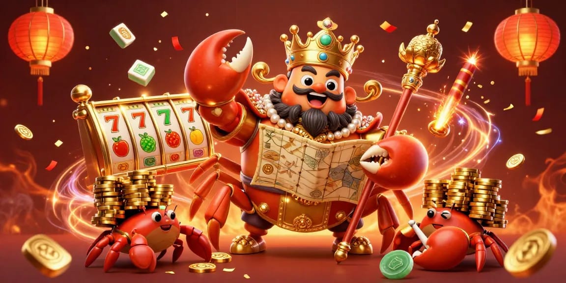 Experience the excitement of toto macau with a vibrant casino scene featuring a golden crab emperor and slot elements.