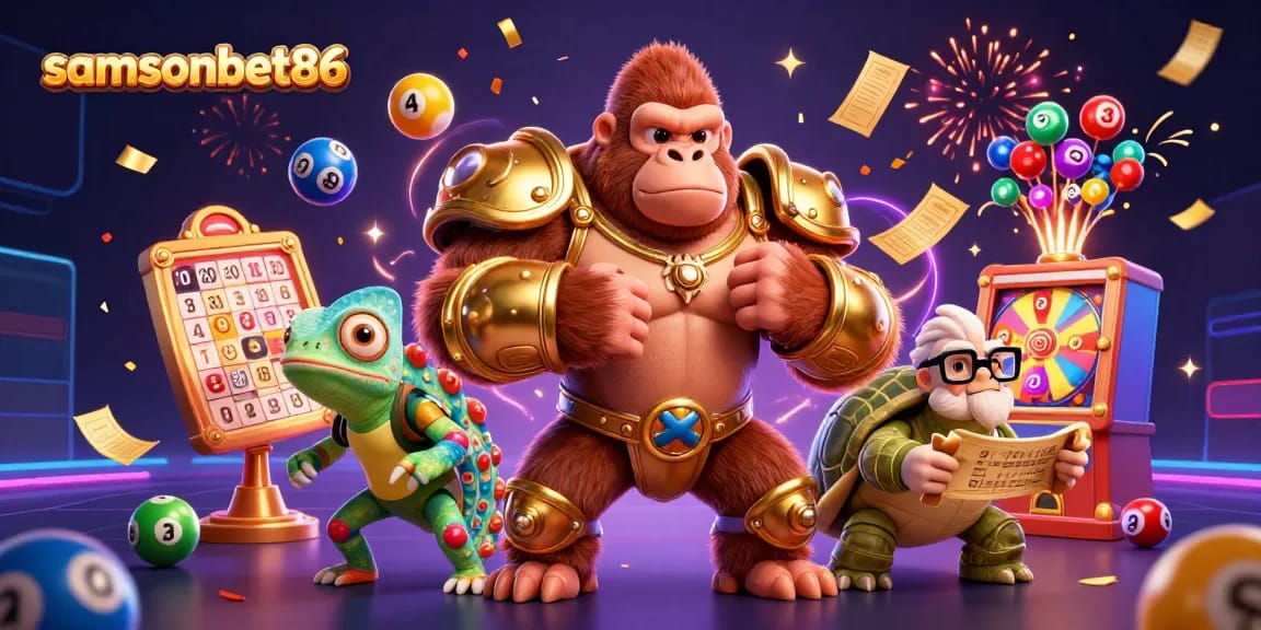 Experience exciting gaming moments with samsonbet86 through vibrant 3D illustrations of fun characters and casino elements.