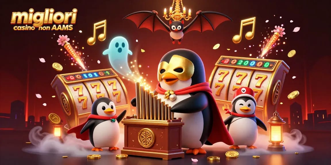 Giocando nei migliori casino non AAMS con il pinguino fantasma che lancia monete d'oro.