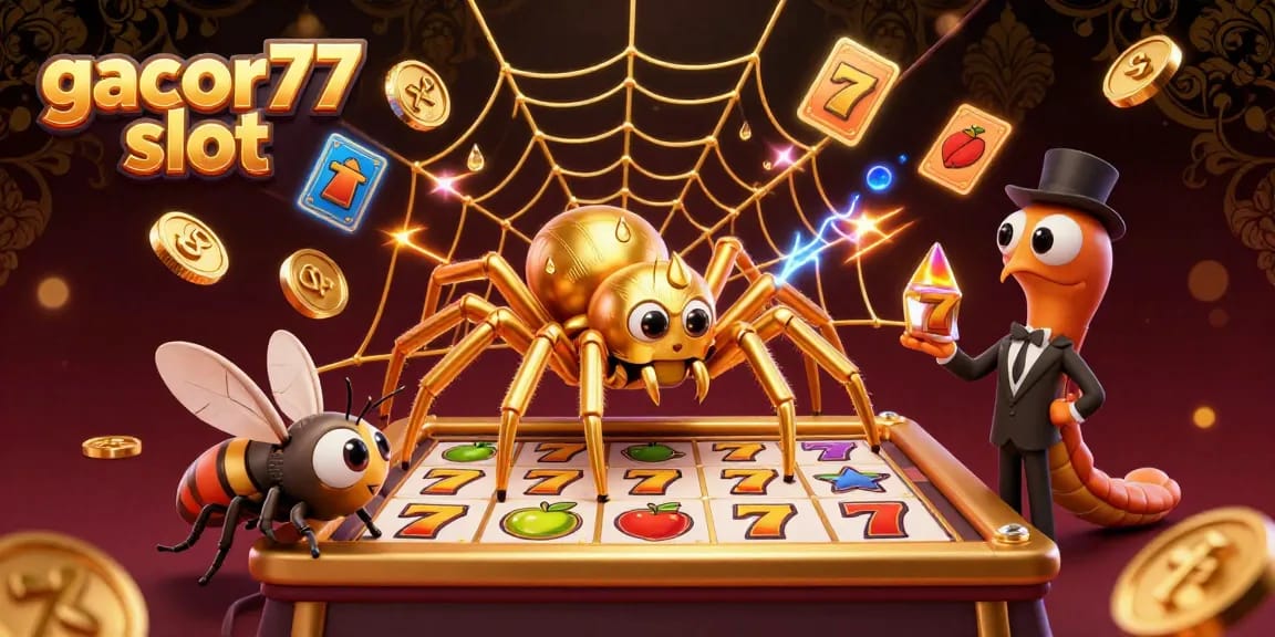 Menggoda keberuntungan di gacor77 slot dengan pemandangan cerah dan simbol slot mengkilap.