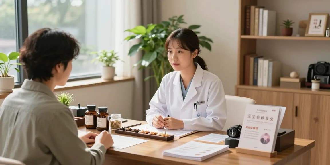 Consultation in 수원한의원 focused on holistic healthcare options in a serene environment.
