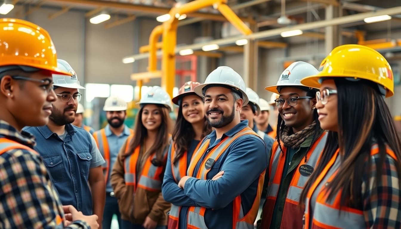 Engaging individuals participating in construction training programs at a modern facility.