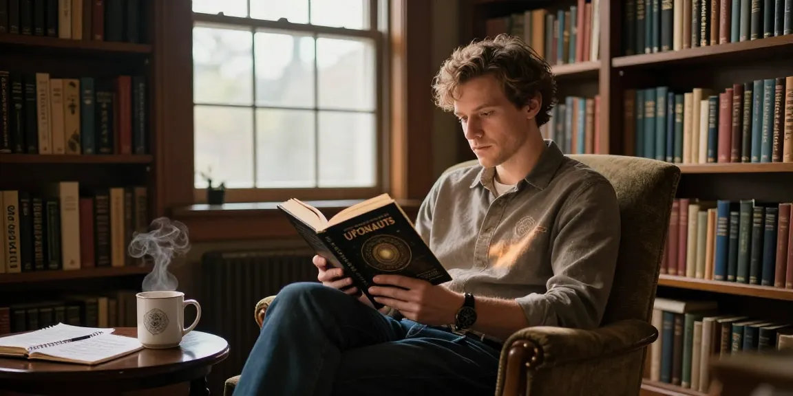 Explore T Allen Greenfield's insights on spirituality and UFO phenomena at https://tallengreenfield.com in a cozy library setting.