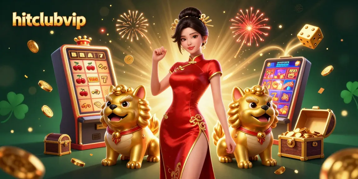 Engage with hitclub vip in this vibrant casino scene featuring dazzling elements and a glamorous Asian character.