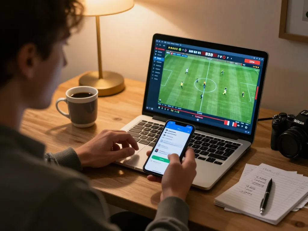 Engaging sports betting moment using RR88 Auction platform from a cozy home office setting.