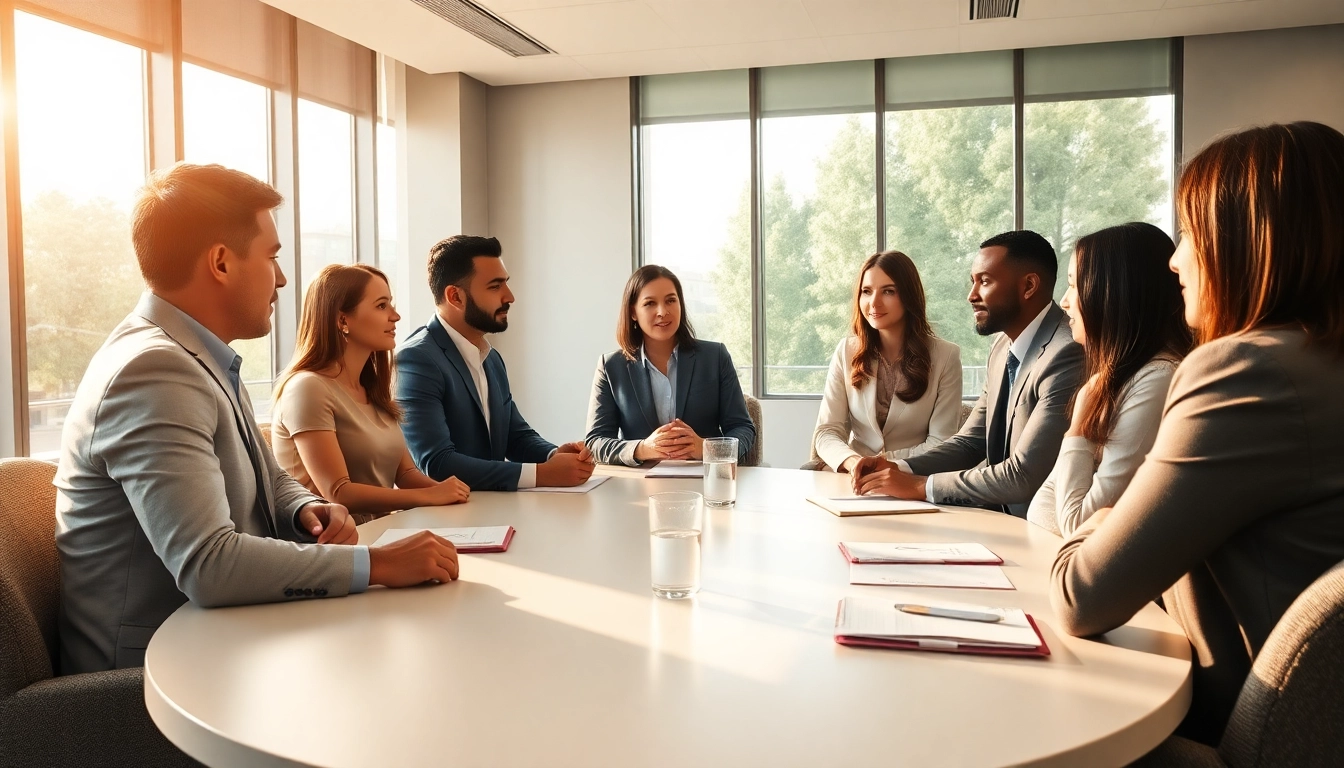 Mediation session in a modern conference room with engaged participants.