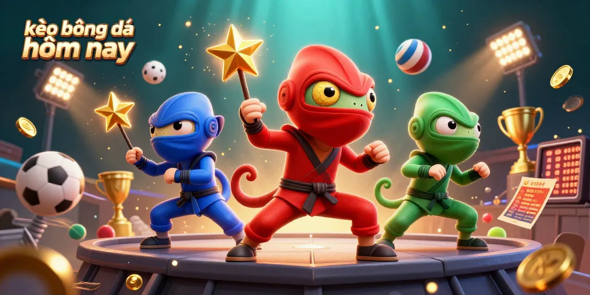 Engage in sports betting with kèo bóng đá hôm nay, showcasing vibrant chameleon ninjas and dynamic sports elements.