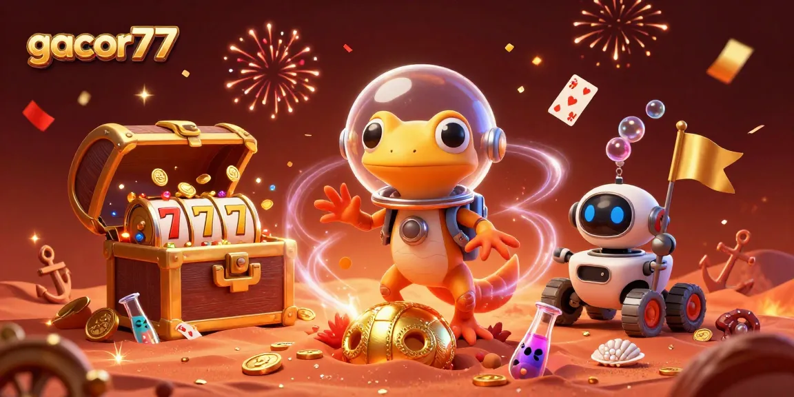 Menangkan jackpot gacor77 dengan simbol slot dan koin emas meledak di gambar yang kaya detail.