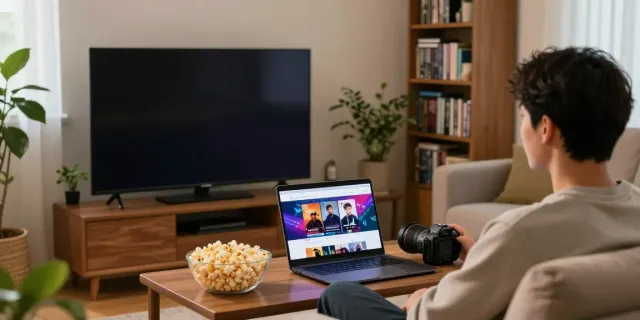 Enjoying JAV with Indonesian subtitles on a cozy home sofa setting, enhancing the viewing experience.