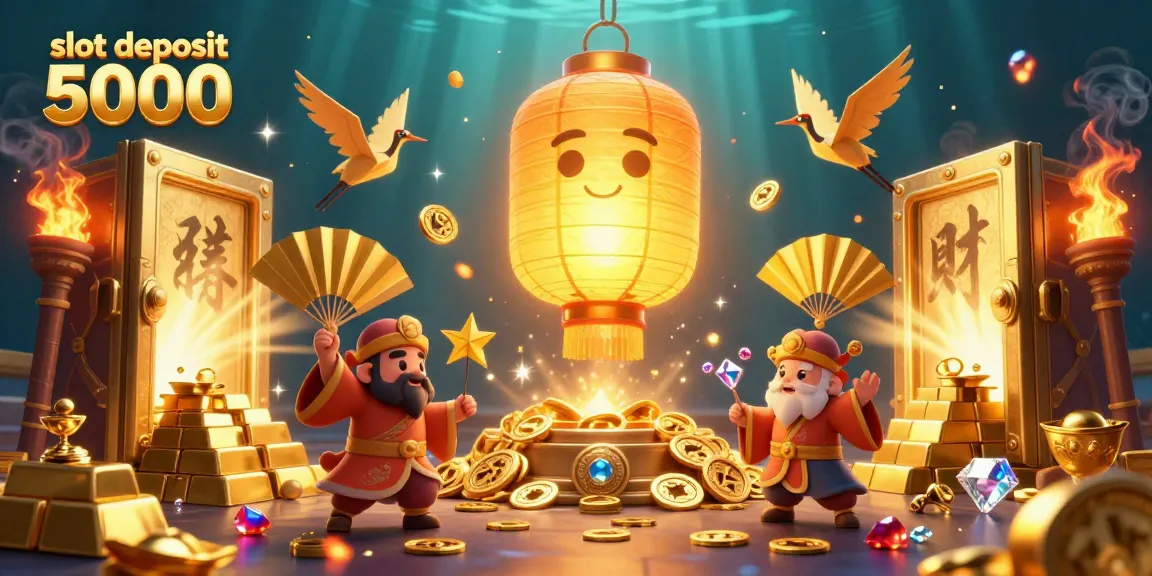 Engage with slot deposit 5000 and win big in this vibrant casino illustration featuring captivating golden elements and characters.