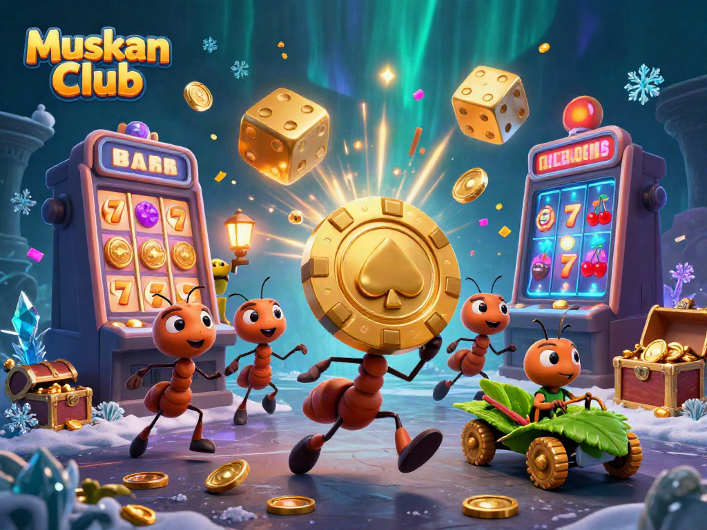 Engage with Muskan Club's exciting heist theme in a vibrant 3D illustration featuring characters and casino elements.
