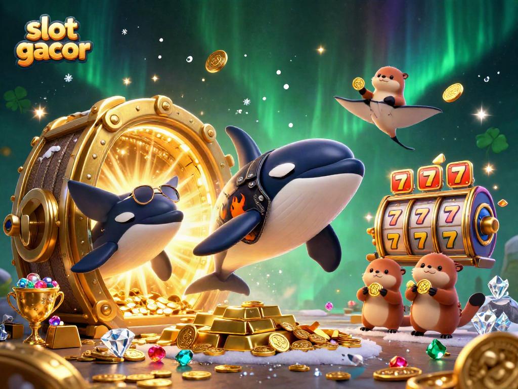 Experience the thrill of slot gacor with dynamic characters in a rich casino scene.
