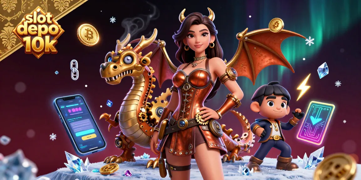 Engage in the excitement of slot depo 10k with a captivating 3D illustration, featuring rich casino elements.
