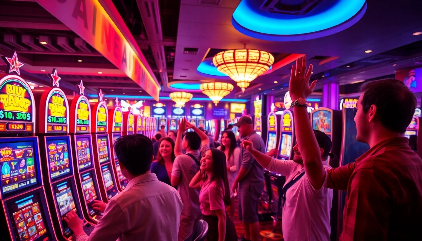 SLOT365 DAFTAR dengan mesin slot berwarna cerah dan pemain yang antusias.