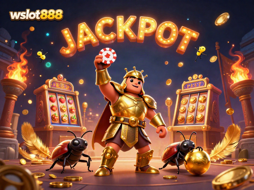 Gambarkan momen kemenangan di wslot888 dengan karakter unik dan keseruan jackpot.