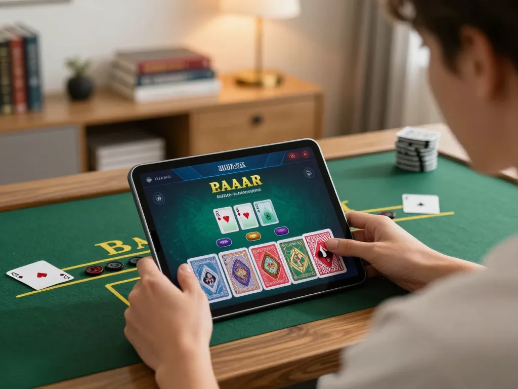 Interactive gaming moment at FIVE88 showcasing blackjack action on a tablet in a cozy home setup