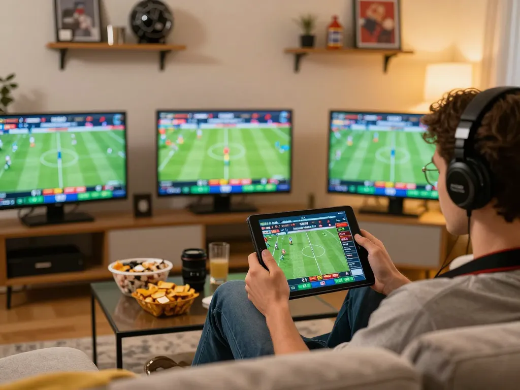 KQBD live sports scores displayed on a tablet in a cozy home betting setup.