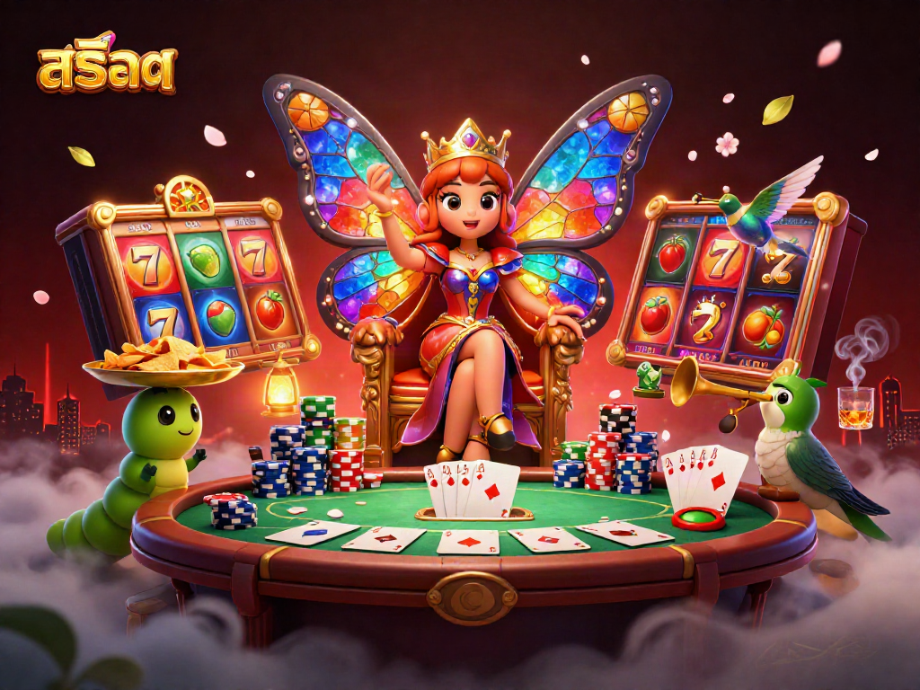 Spin the สล็อต reels with vibrant symbols in a colorful 3D casino illustration.