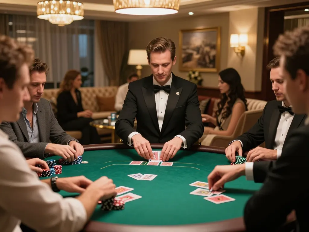Engaged players participating in an intense poker game at kp88's exclusive private room, showcasing strategic decision-making.