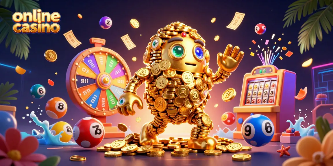 Engage with an online casino adventure featuring a golden golem surrounded by vibrant dynamic elements.