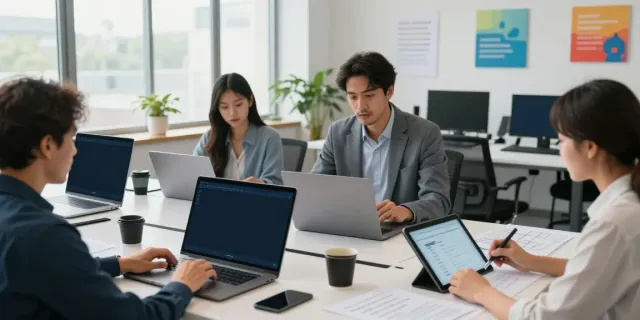 Collaboration among tax professionals utilizing professional tax software in a modern office environment.