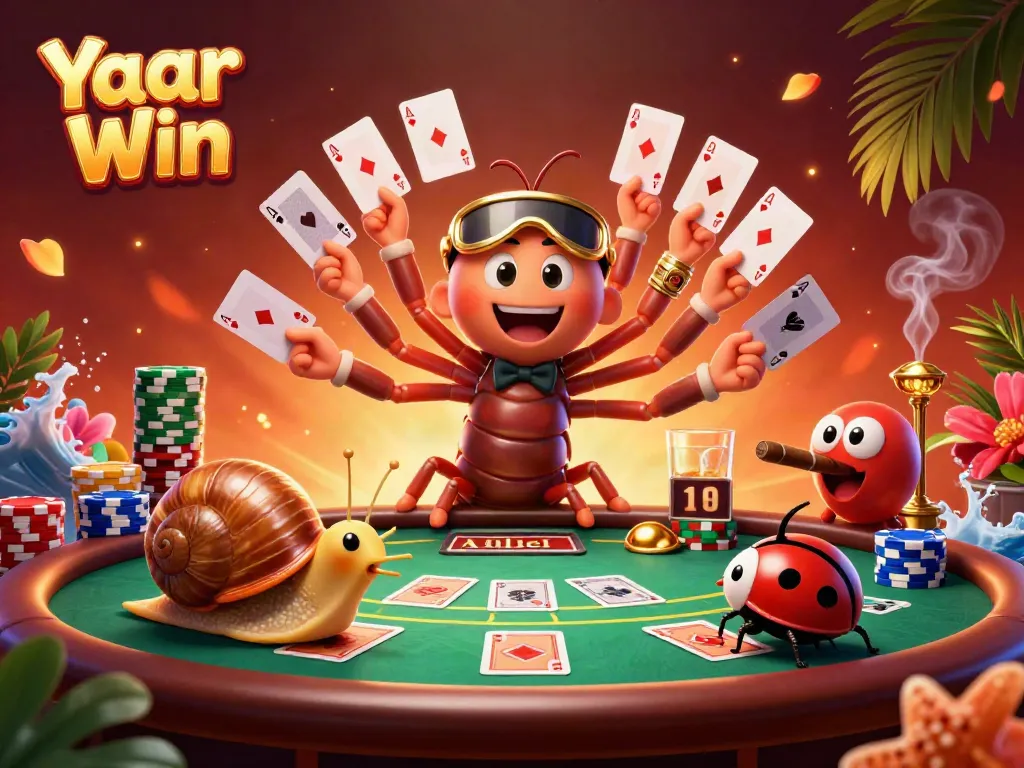 Experience thrilling gaming action with Yaar Win featuring a vibrant 3D illustration of a unique casino scene.