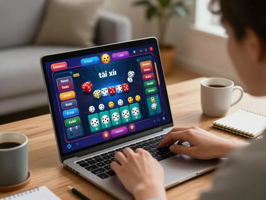 Player engaged in an online tài xỉu game with vibrant app interface and strategic notes.