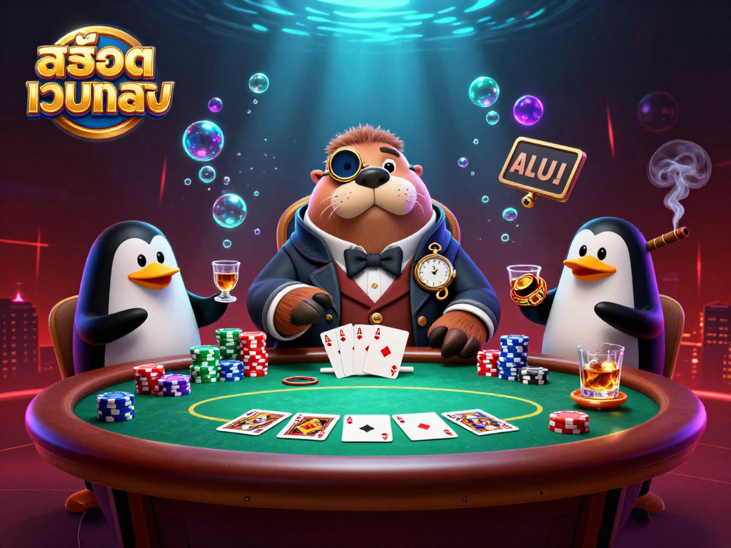 Play thrilling สล็อตเว็บตรง at an underwater poker table with a jolly walrus and a sophisticated dealer.