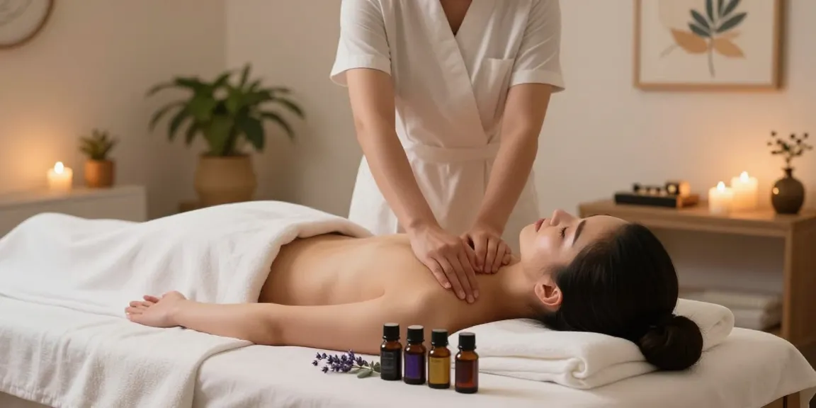 Relaxing Swedish massage session in a soothing spa environment with essential oils and calming lighting.