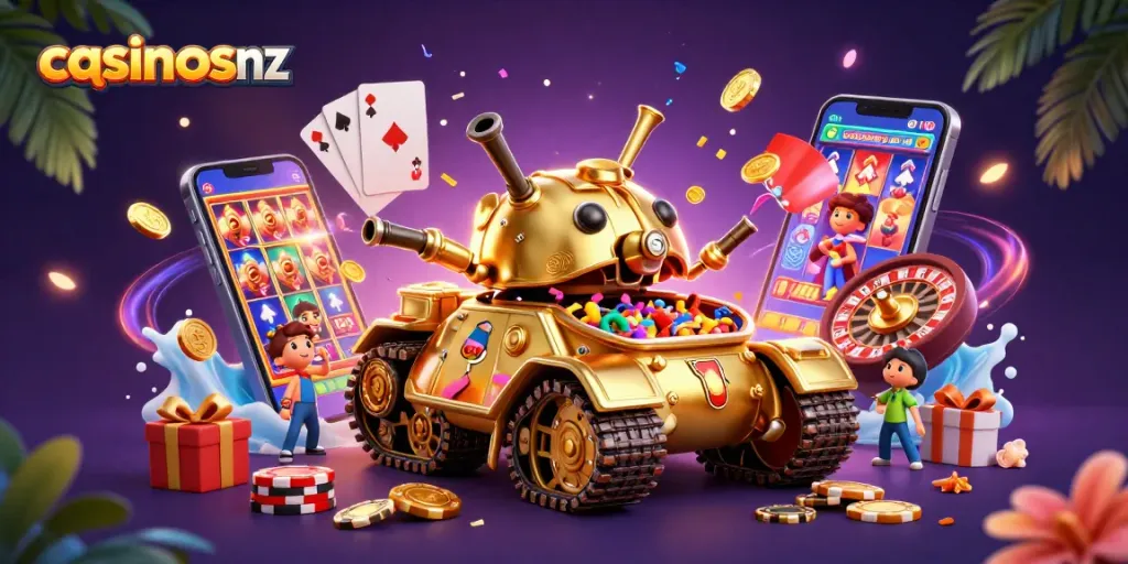 Experience the excitement at casinosnz with a golden tank casino, coins, and mobile games.