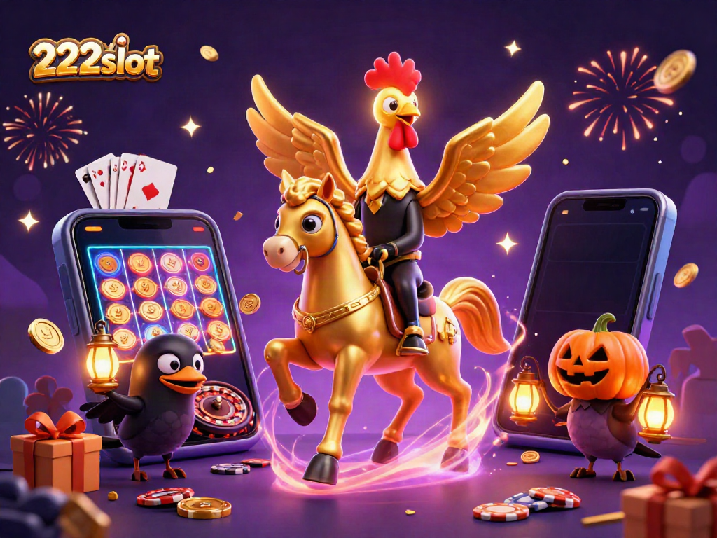 Aktivitas bermain 222slot di kasino malam, dengan simbol permainan yang berlimpah dan tema meriah.