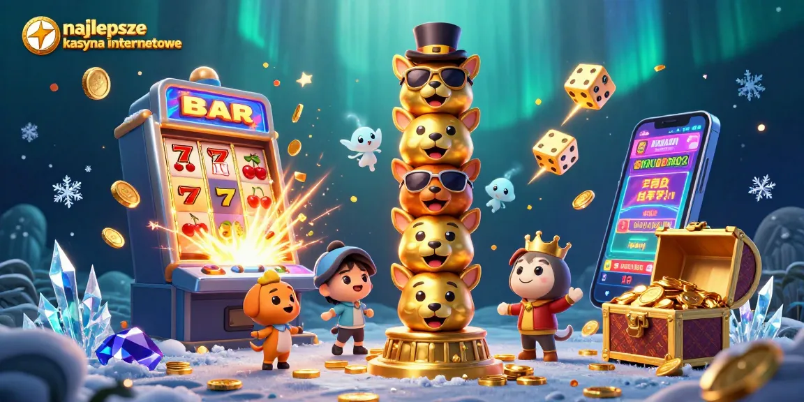 Experience the thrill with najlepsze kasyna internetowe as vibrant symbols and games come alive in this 3D illustration.