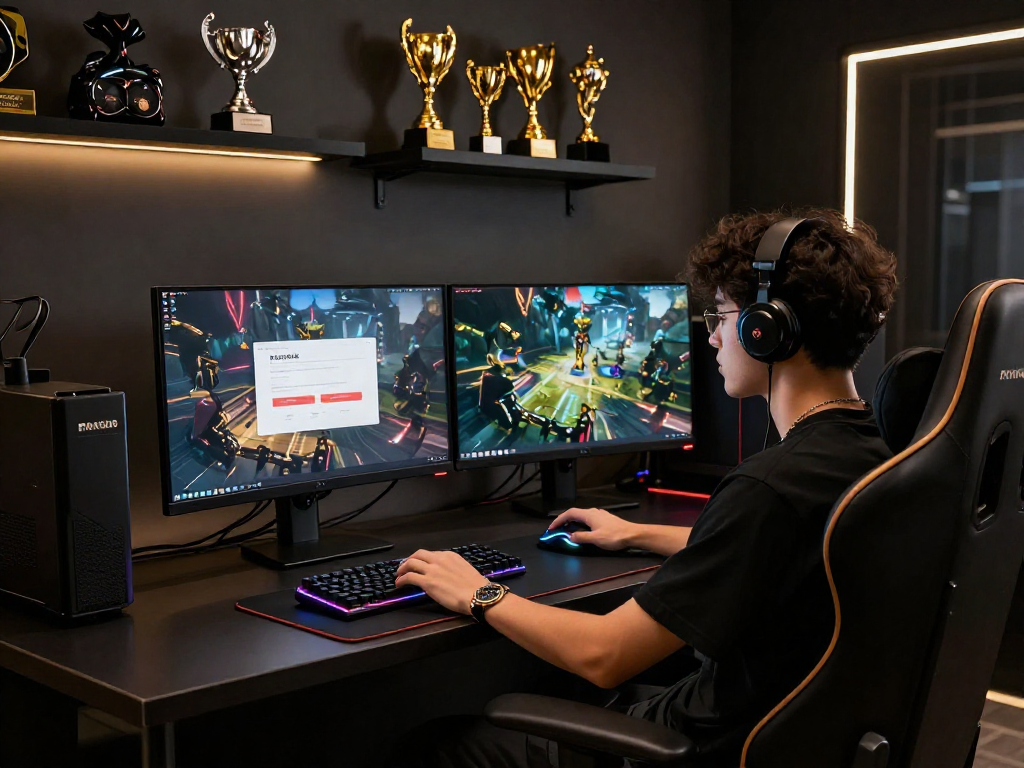 The elegant ROKOK88 login scene showcasing a stylish gamer in a premium setup.