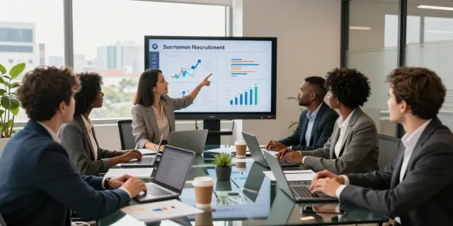 Suriname recruitment professionals collaborating in a modern office setting