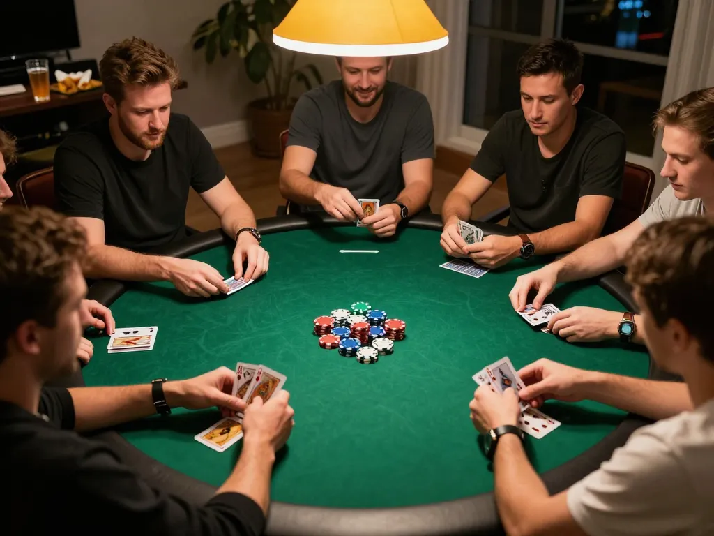 Players enjoying a thrilling poker game at home, showcasing lc88 casino strategy and camaraderie