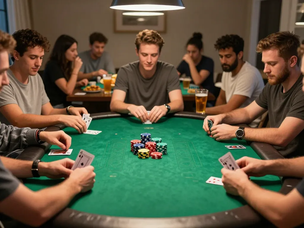Split second of a ku bet poker game showcasing players in action with cards and chips.