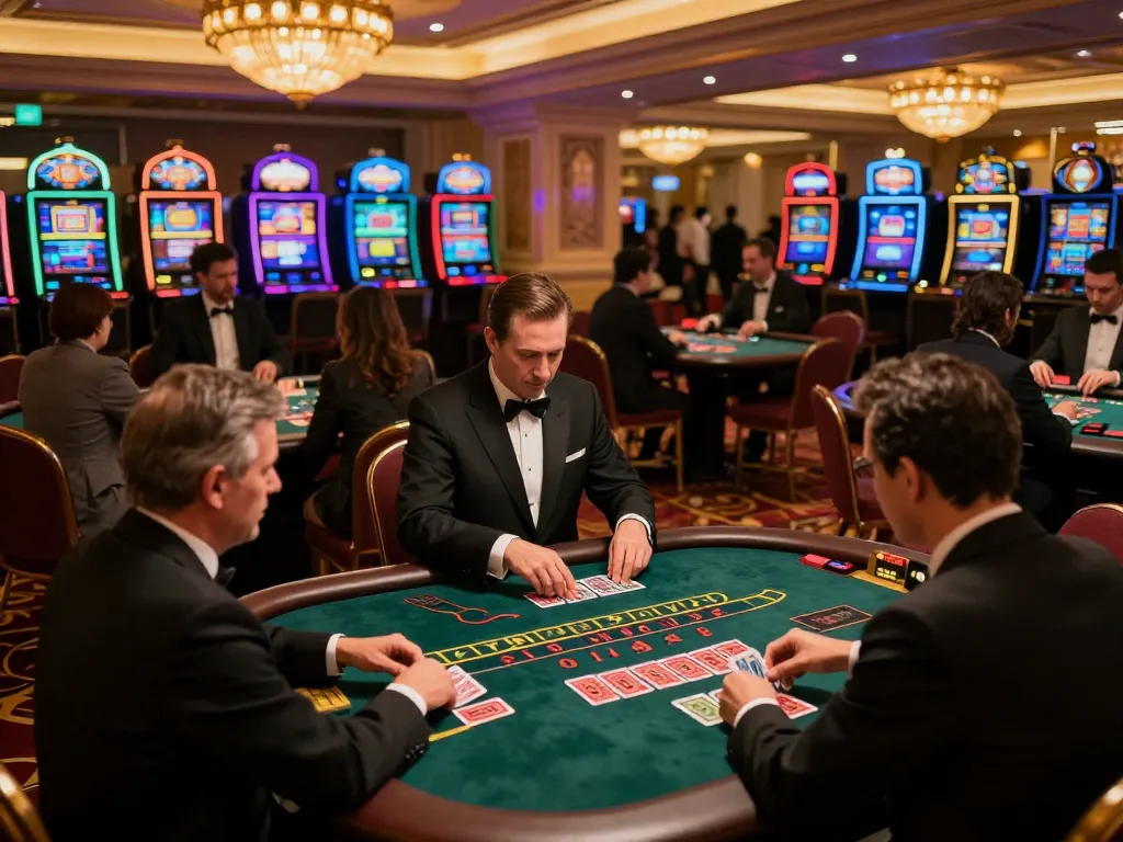 Kawasan permainan Toto Macau menampilkan pemain di meja blackjack dalam suasana kasino mewah.