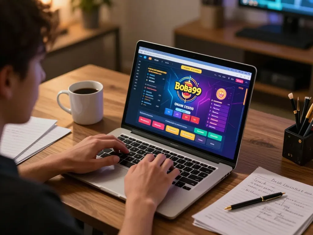 Antarmuka kasino online Boba99 menampilkan momen permainan yang intens di lingkungan rumah yang nyaman.