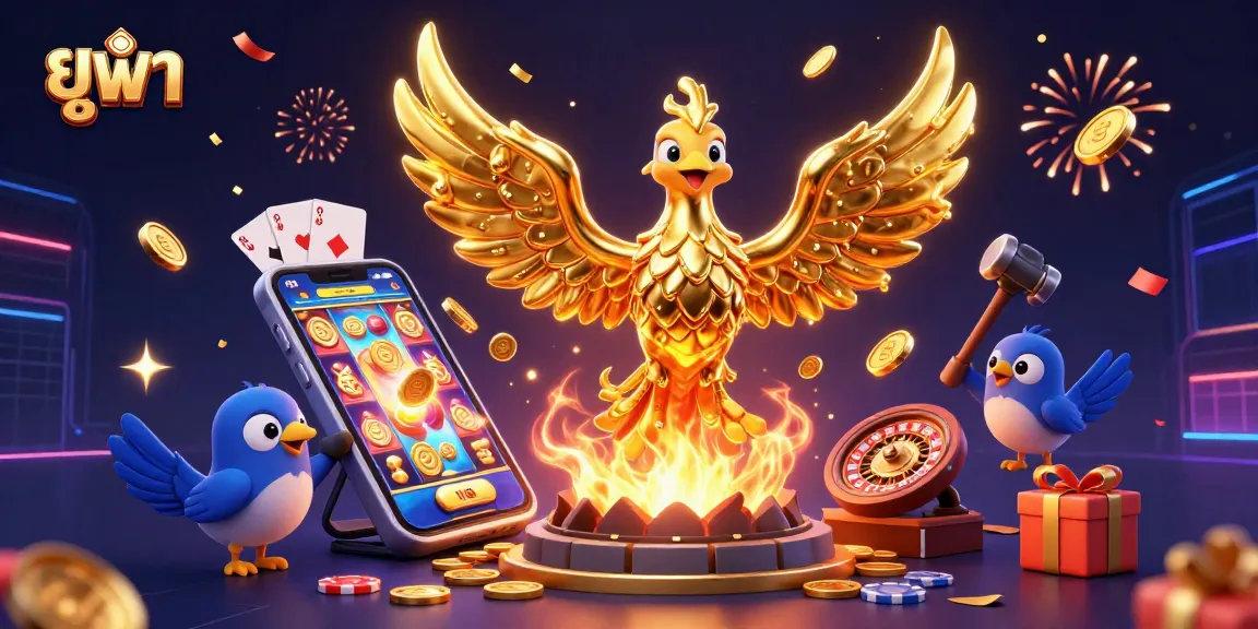 Experience thrilling gaming excitement with ยูฟ่า, featuring a golden phoenix and dynamic casino elements.