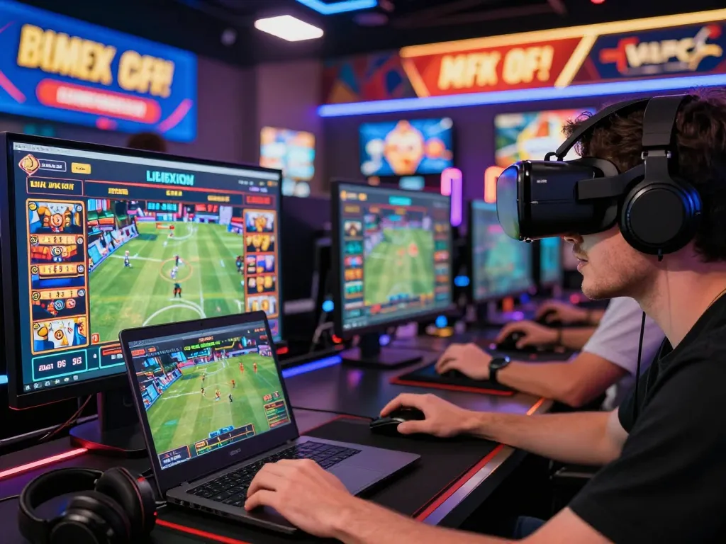 Excited player engaging with hubet88's online casino interface on laptop, showing vibrant graphics and immersive gaming experience.