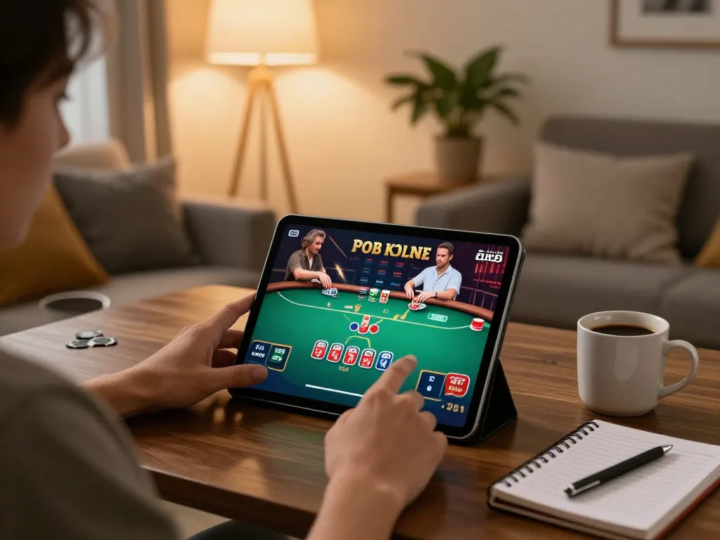 Engaging gaming moment with sunwinapk displayed on a tablet, highlighting poker gameplay at home.