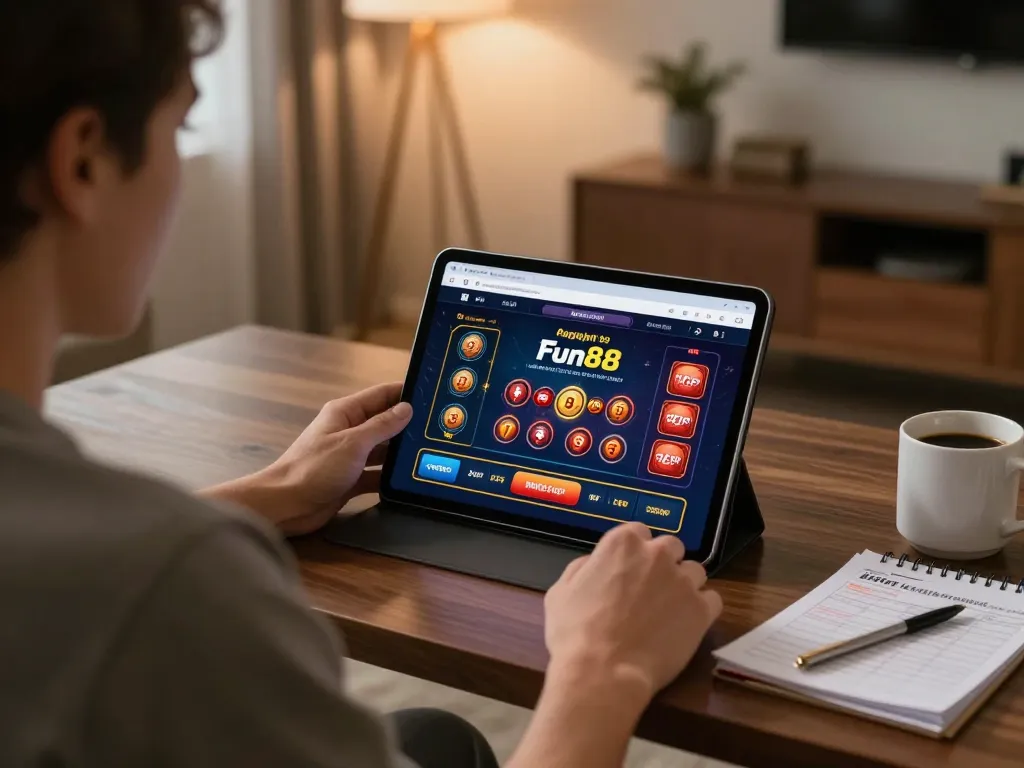 Engaged player using Fun88 app for online casino, reflecting strategic gameplay.