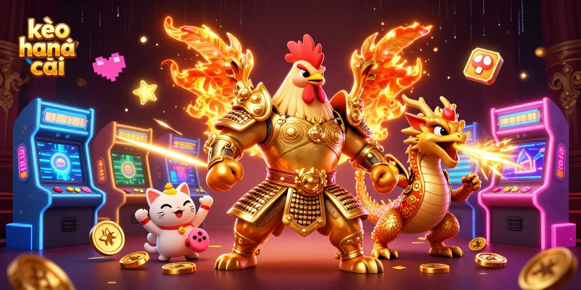 Experience thrilling kèo nhà cái action with our vibrant 3D cartoon illustration showcasing a fierce rooster warrior and dragon hatchling.